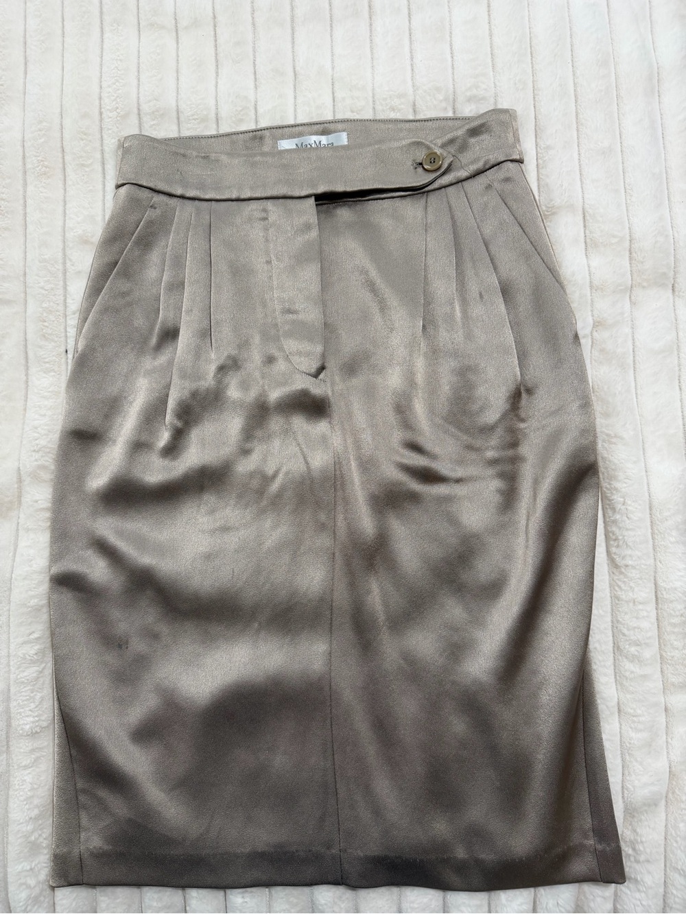 MaxMara Satin Taupe Pencil Skirt with Front Pleats